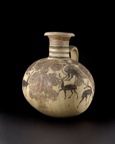 Cypriot Barrel jug depicting birds and deer by Cypriot